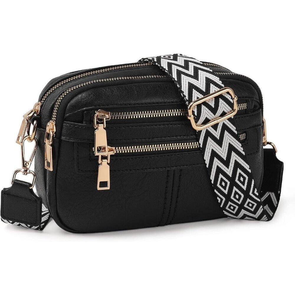 6-Pocket Crossbody Bags for Women, Vegan Leather Shoulder Handbags Black Travel